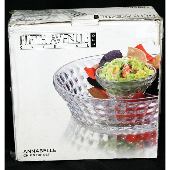 Fifth Avenue Crystal Annabelle 11" Chip & 5" Dip Set Clear Bowl Nesting New - Picture 6 of 12